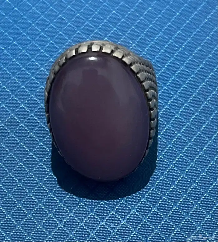 خاتم فضه مع عقيق يمني فص مزعفريمني 2