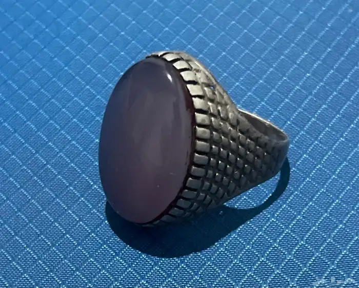 خاتم فضه مع عقيق يمني فص مزعفريمني 3