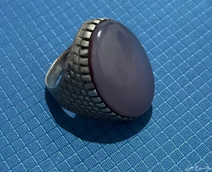 خاتم فضه مع عقيق يمني فص مزعفريمني 1