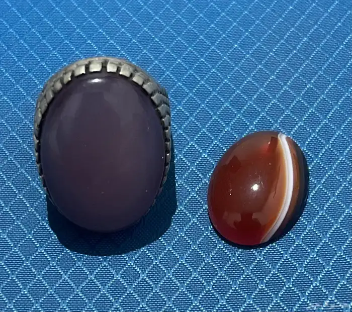 خاتم فضه مع عقيق يمني فص مزعفريمني 0