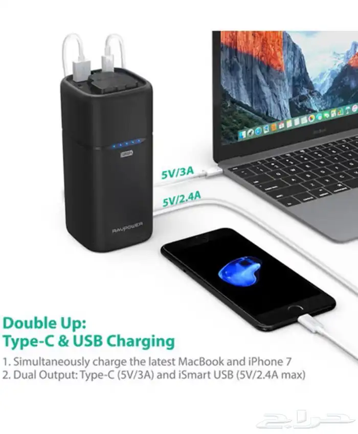باور بانك مدمج بفيش ثلاثي 3