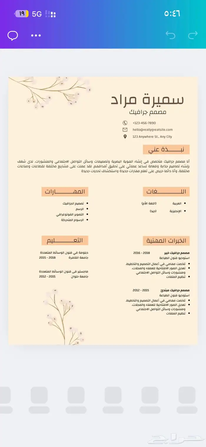 تصميم سيره ذاتيه 1