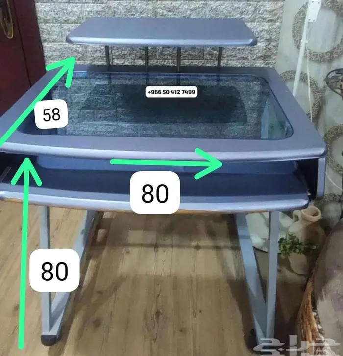 طاولة كمبيوتر متحركة سطح زجاجي 3