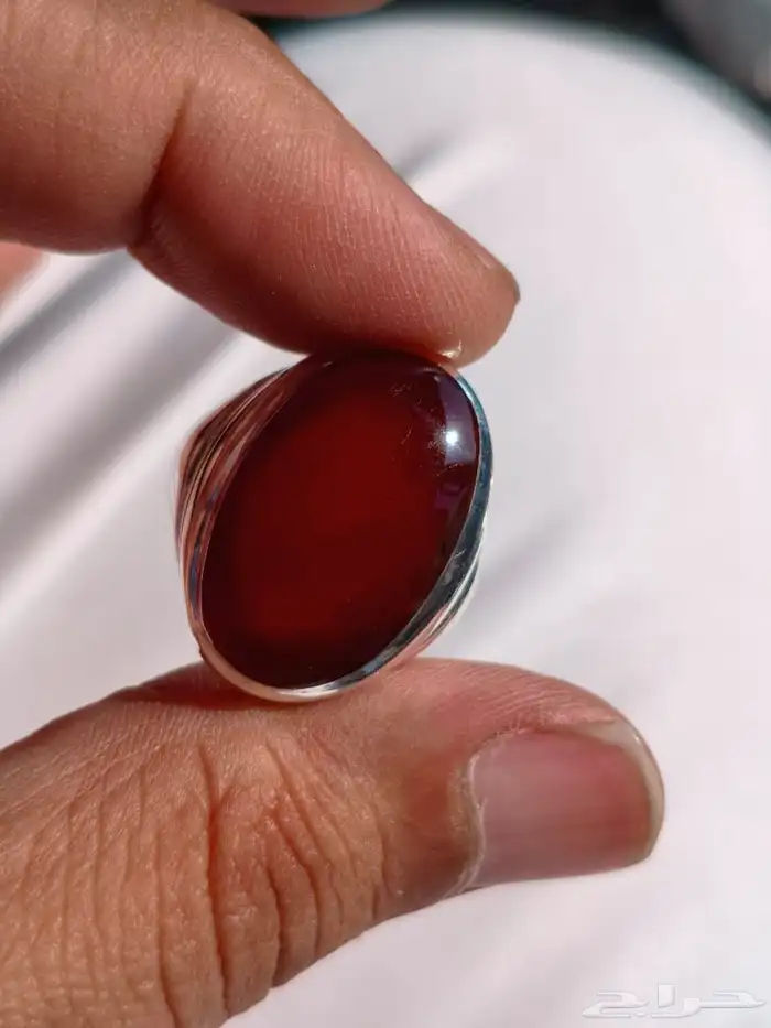 خاتم فضة بحجر العقيق اليماني كرزي تم البيع 9