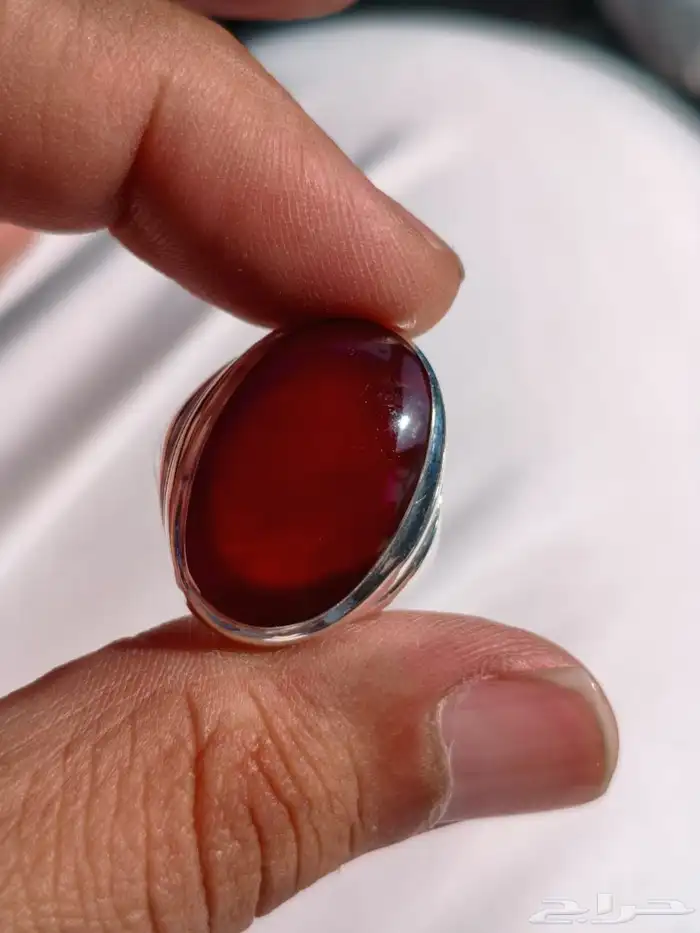 خاتم فضة بحجر العقيق اليماني كرزي تم البيع 8