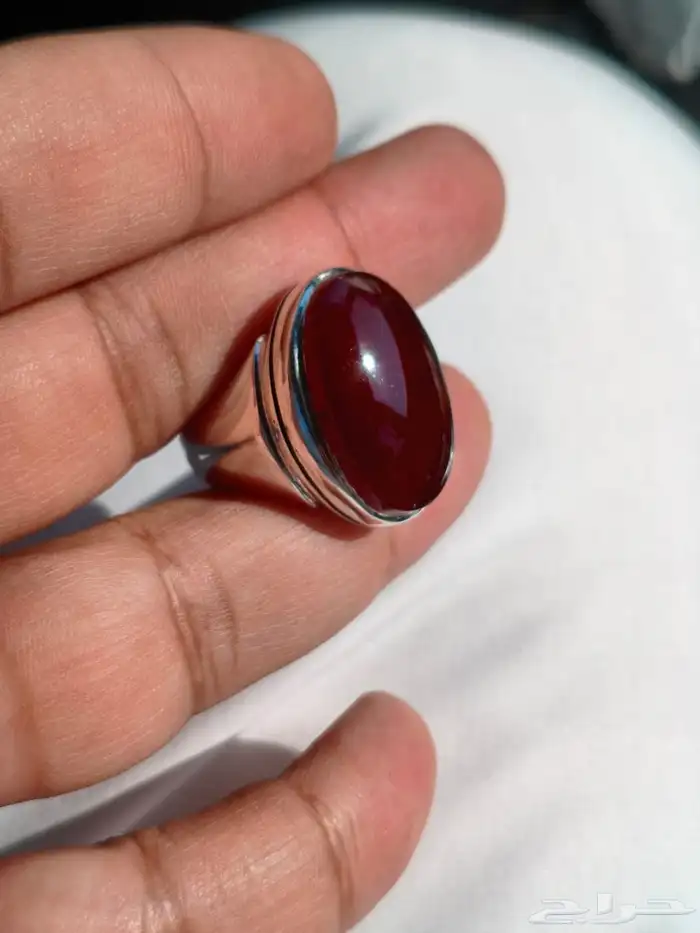 خاتم فضة بحجر العقيق اليماني كرزي تم البيع 10