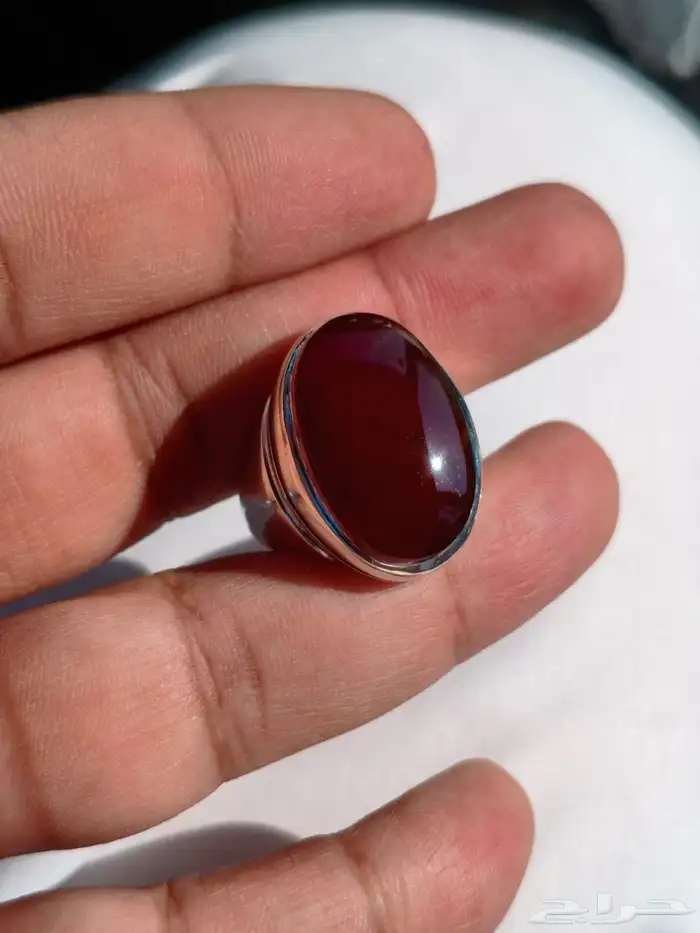 خاتم فضة بحجر العقيق اليماني كرزي تم البيع 11