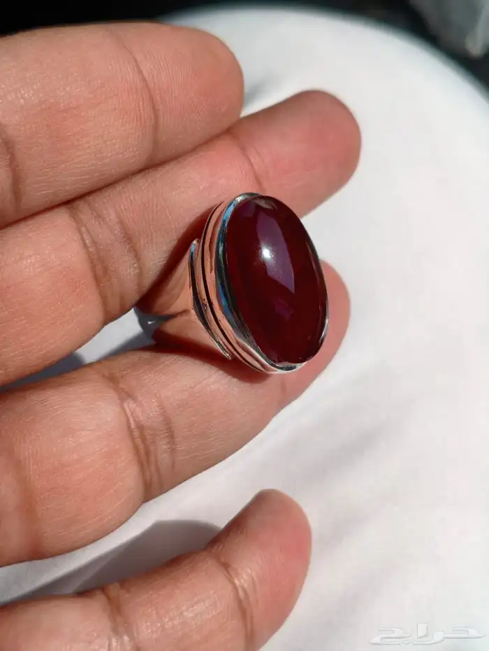 خاتم فضة بحجر العقيق اليماني كرزي تم البيع 6