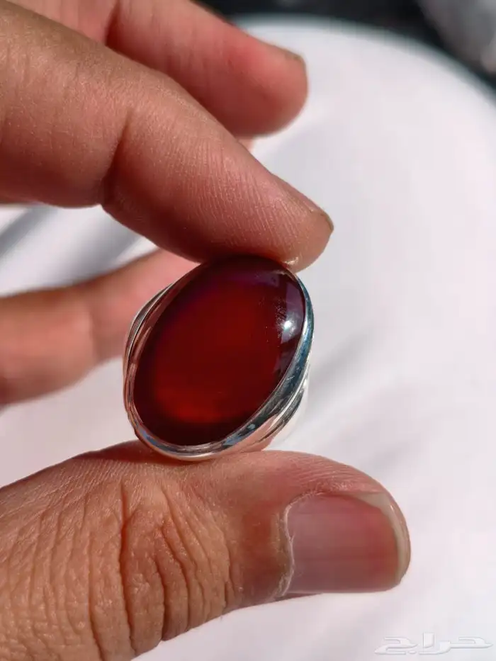 خاتم فضة بحجر العقيق اليماني كرزي تم البيع 5