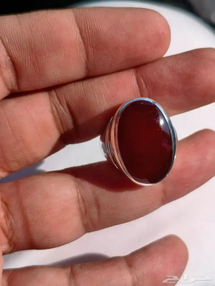 خاتم فضة بحجر العقيق اليماني كرزي تم البيع 7