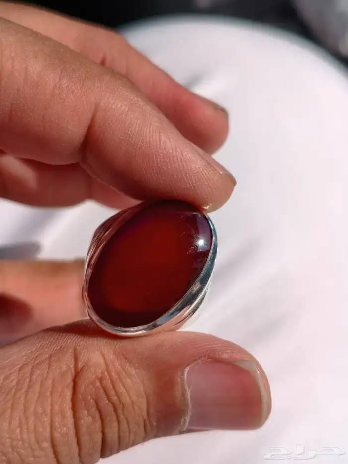 خاتم فضة بحجر العقيق اليماني كرزي تم البيع 1