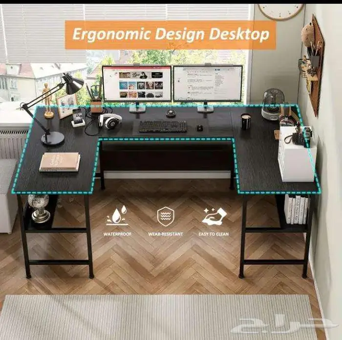 مكتبه طاولة مكتب كبير على حرف U مقاسات 180 100 75 13