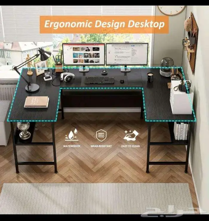 مكتبه طاولة مكتب كبير على حرف U مقاسات 180 100 75 17