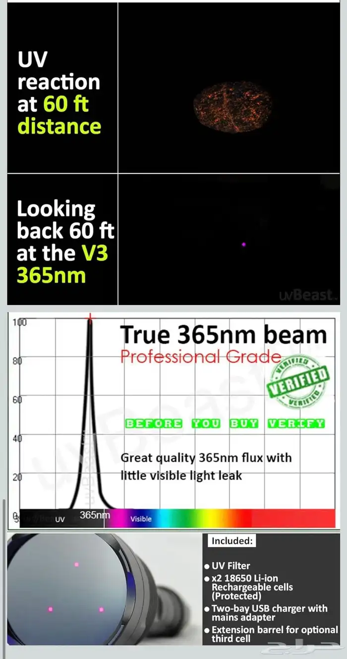 مصباح يدوي بضوء الأسود V3 365 لكشف الاحجار الكريمه 4