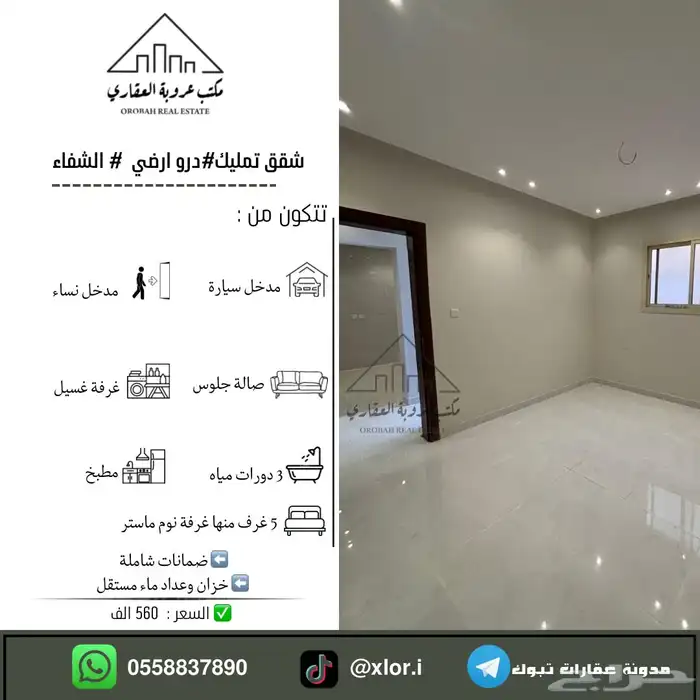 للبيع شقق تمليك دور ثاني حي الشفاء سطح كامل 0