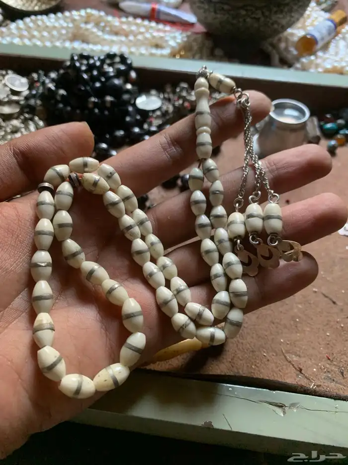 سبح عظم جميل قديم مخزن انتيك معدن وفضة 31