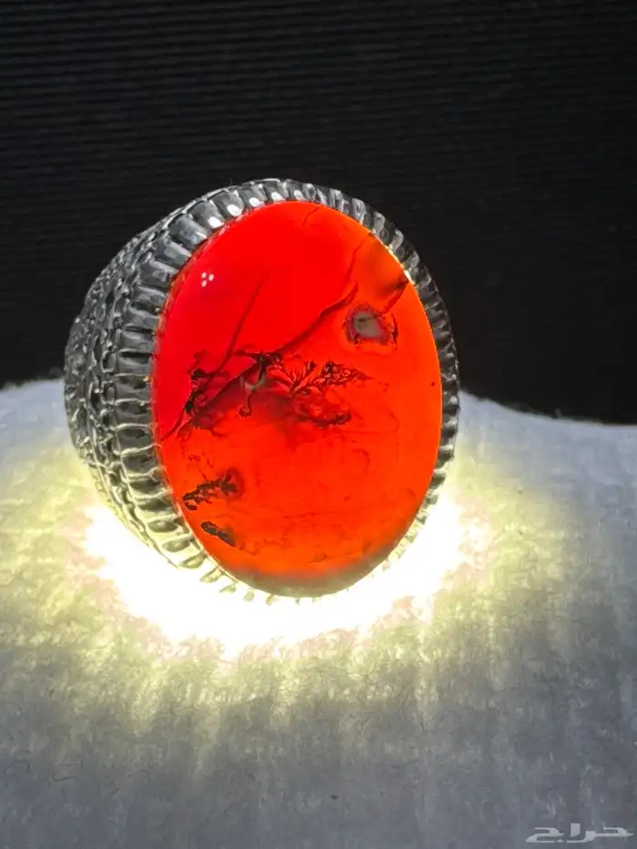 عقيق يماني كرزي مصور فاير ذهبي صياغة ايراني مبطن ثقيل 22