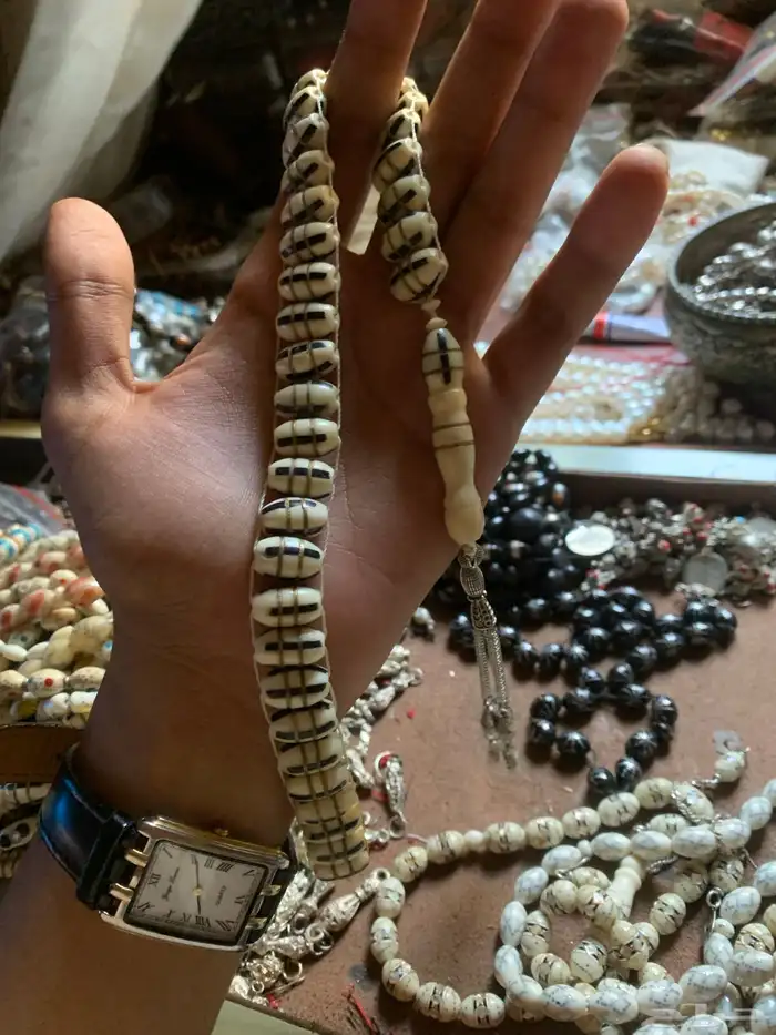 سبح عظم جميل قديم مخزن انتيك معدن وفضة 14