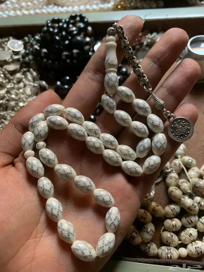 سبح عظم جميل قديم مخزن انتيك معدن وفضة 10