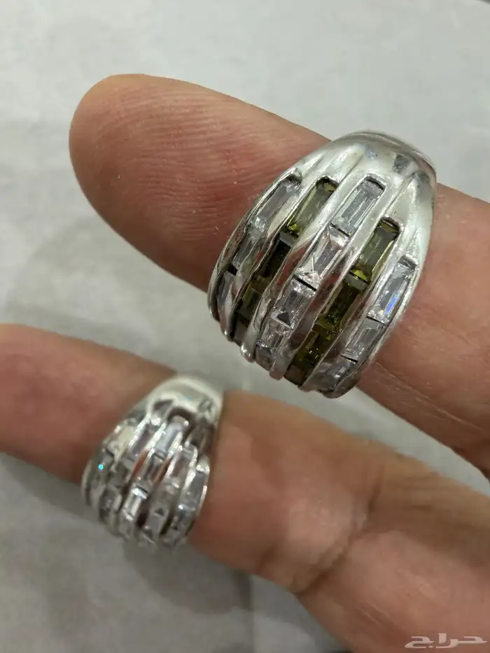 خواتم فضة عيار 925 بفصوص قص مربع تفاحي وأبيض 3