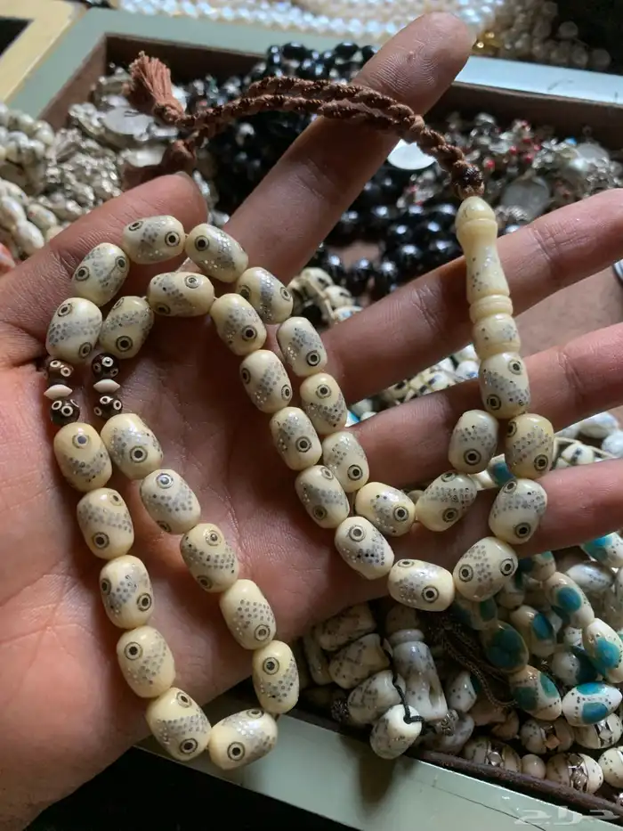 سبح عظم جميل قديم مخزن انتيك معدن وفضة 8