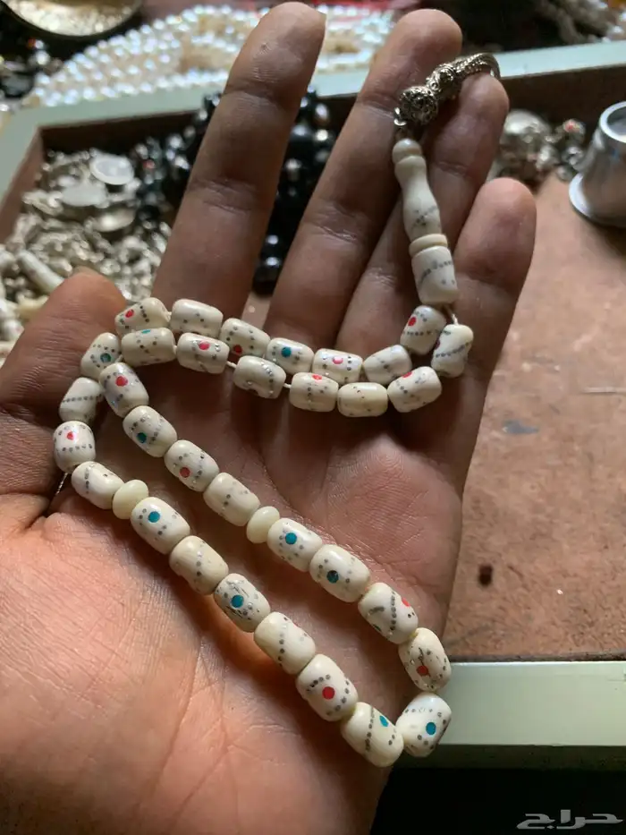 سبح عظم جميل قديم مخزن انتيك معدن وفضة 28