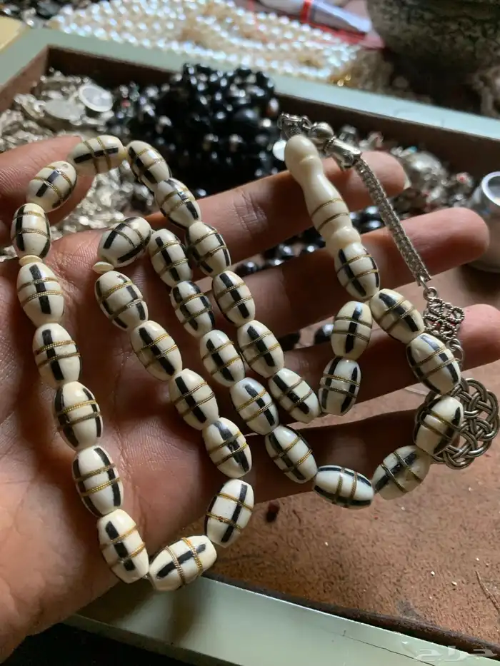 سبح عظم جميل قديم مخزن انتيك معدن وفضة 25