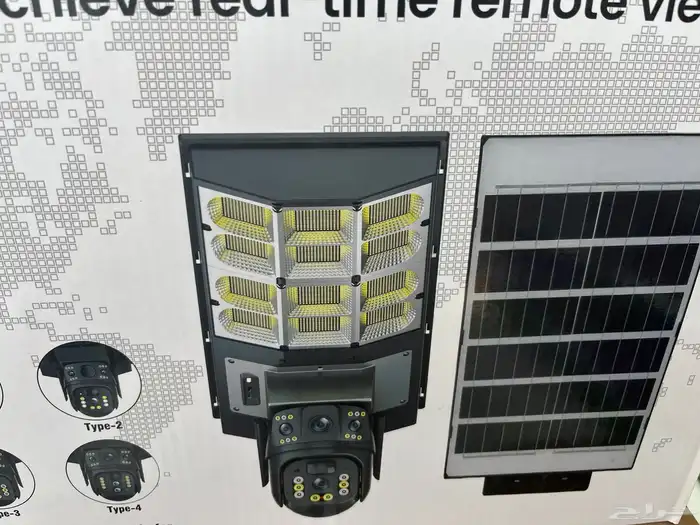 كاميرا مراقبة 4 عدسات وكشاف اضائه قوي بالطاقة الشمسية 0