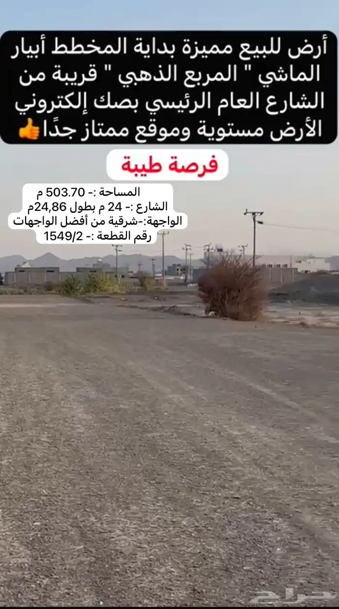 أرض للبيع أبيار الماشي المساحة 503م ش24م شرقي أنا المالك 14
