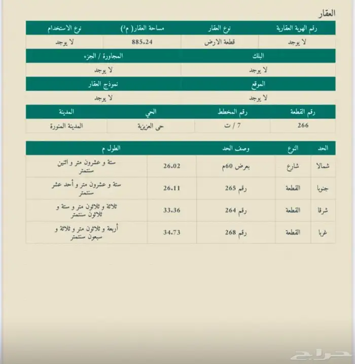 حوش للبيع في العزيزية (ت 7) تجاري مساحة 885م 0