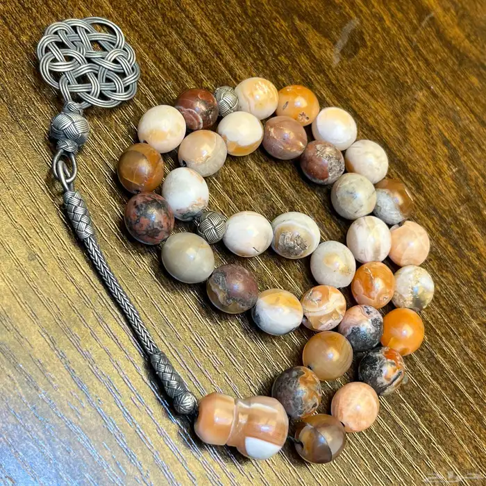 مسباح عقيق المدينة المنورة نظم فاخر 33 خرزة بطرابزونة فضة 4