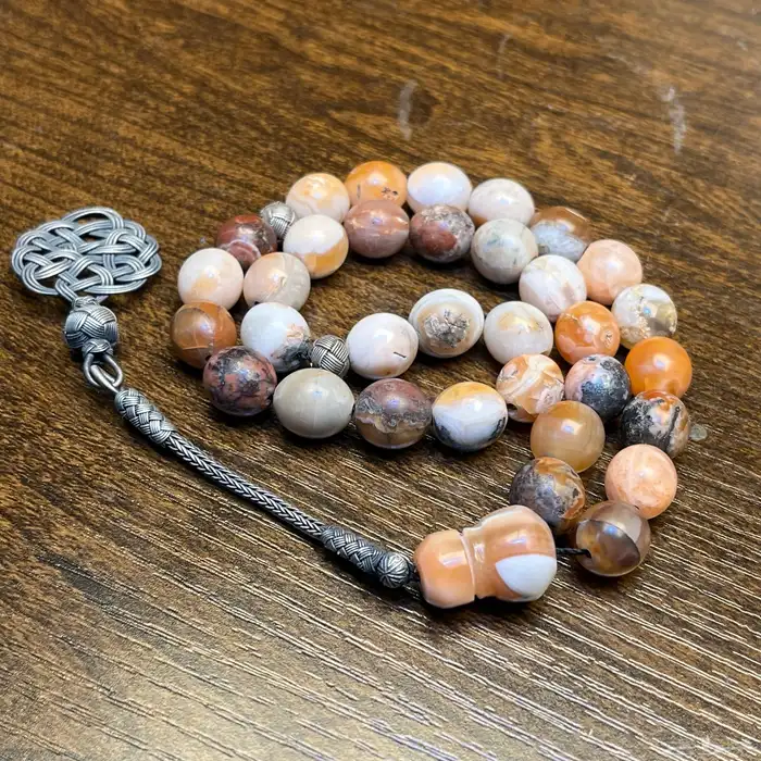 مسباح عقيق المدينة المنورة نظم فاخر 33 خرزة بطرابزونة فضة 2