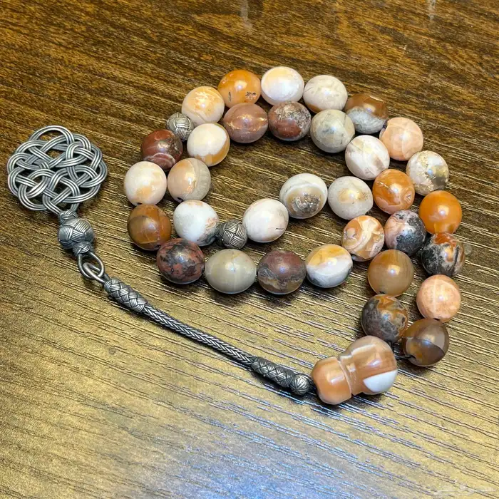 مسباح عقيق المدينة المنورة نظم فاخر 33 خرزة بطرابزونة فضة 0