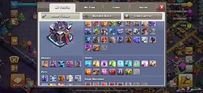 حساب كلاش اوف كلانس تاون 15 كود القرية Y8GQQV8VQ 6