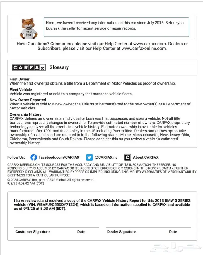 تقرير الكارفكس (CARFAX) الرسمي للسيارات الامريكيه والكنديه 5