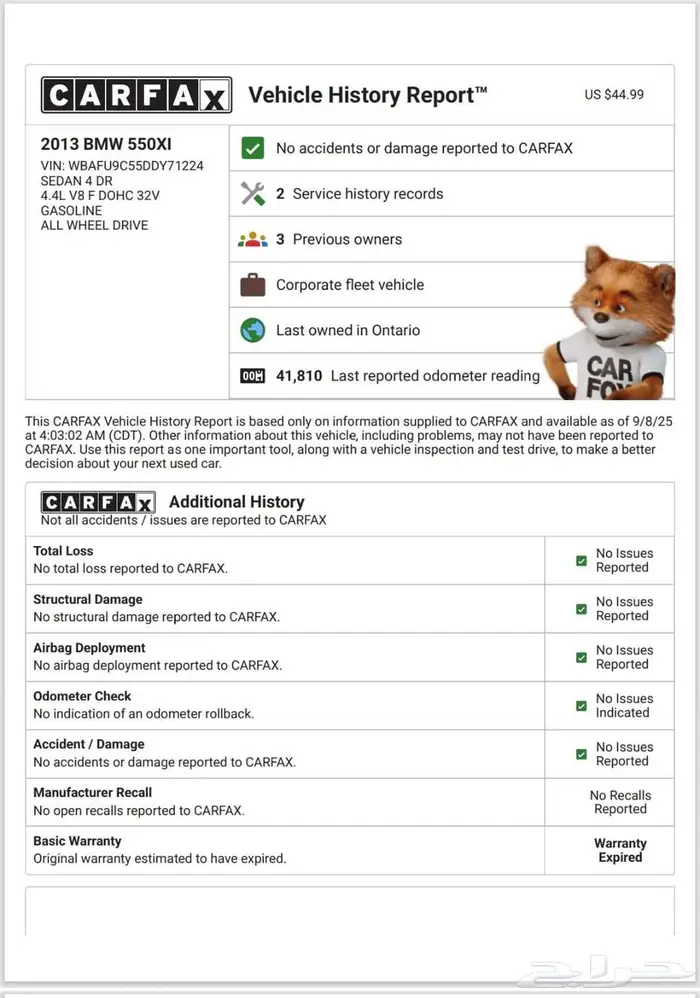 تقرير الكارفكس (CARFAX) الرسمي للسيارات الامريكيه والكنديه 4