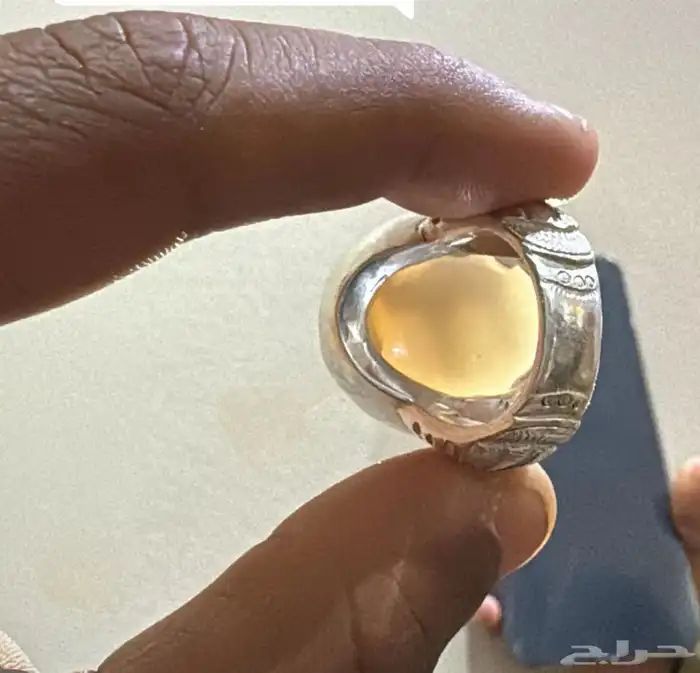 خاتم عقيق يماني مصور جمل  ابل نادر طبيعي صياغة الشريف طن فضة 1