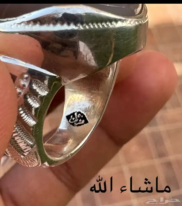 خاتم عقيق يماني مصور جمل  ابل نادر طبيعي صياغة الشريف طن فضة 2