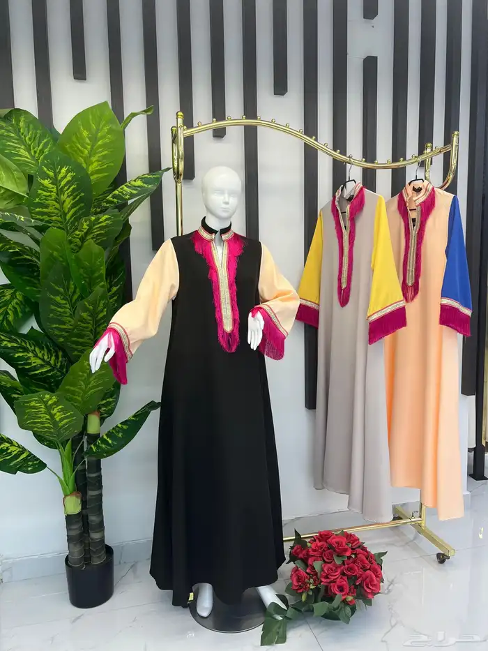 جلابية نسائية راقية مميزة لونين مطعمة بالهدب خامة الباربي 6