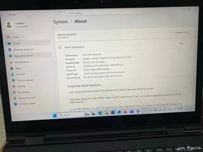 لابتوب لينوفو Thinkpad x1 Yoga شاشه لمس 360 كور i7 23