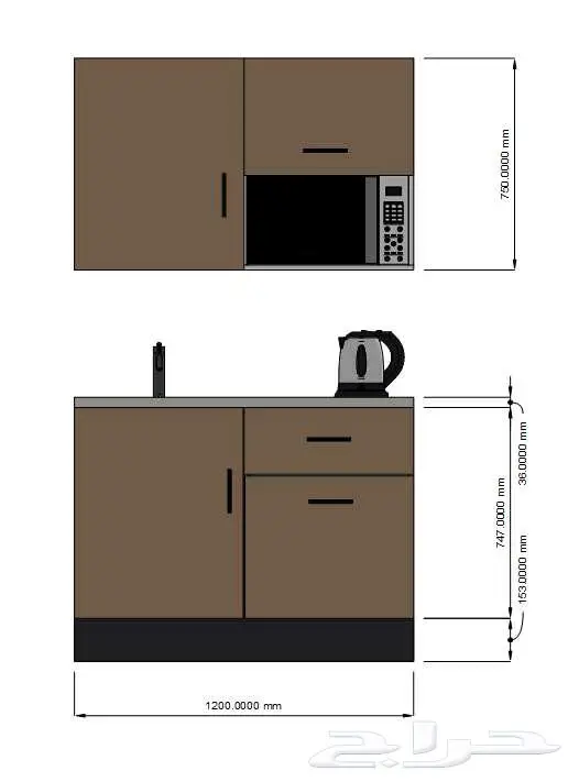 مطبخ صغير متكامل بتشطيب أوروبي وسطح شامل 1