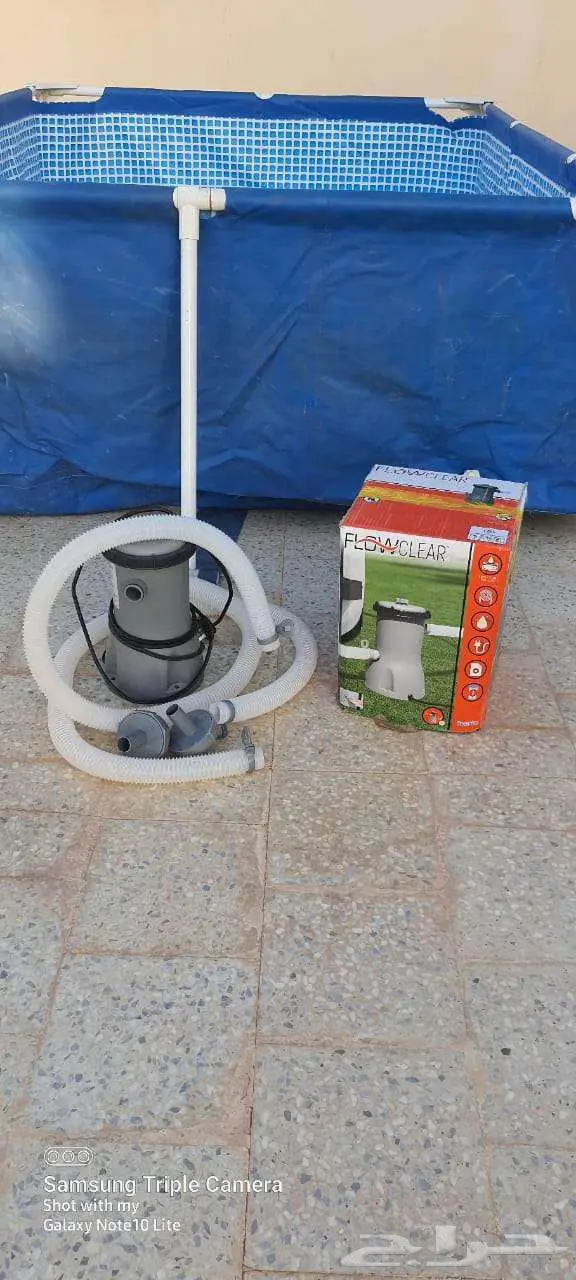 مسبح مع غطاء وفلتر ومظلة مع ستاتد رخام 1