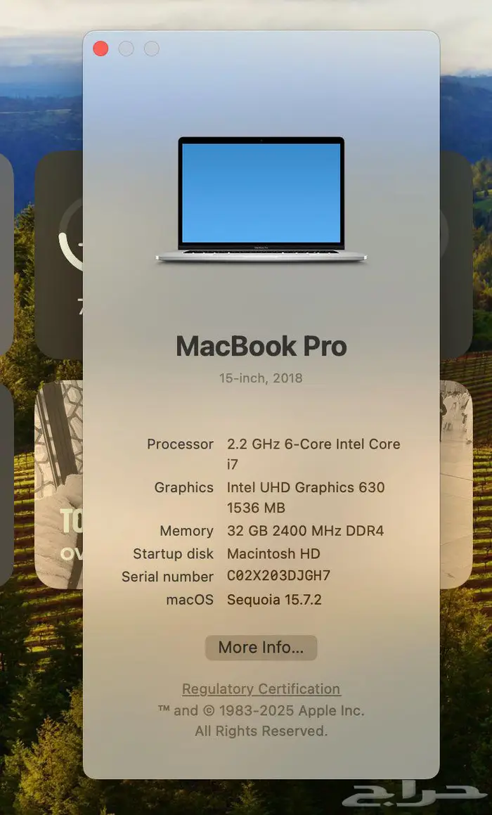 ماك بوك برو MacBook Pro 15-inch 32GB DDR4 1TB SSD 1