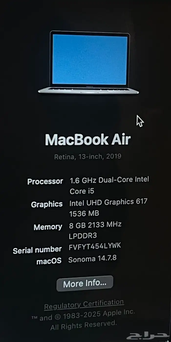 لابتوب ماك بوك اير حالة ممتازه جدا لايوجد اي خدش 3