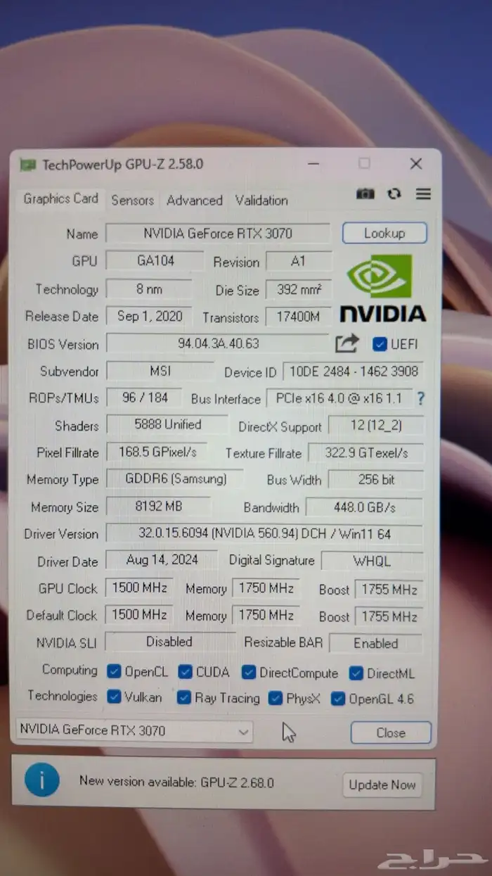 msi rtx 3070 8gb graphics card 5