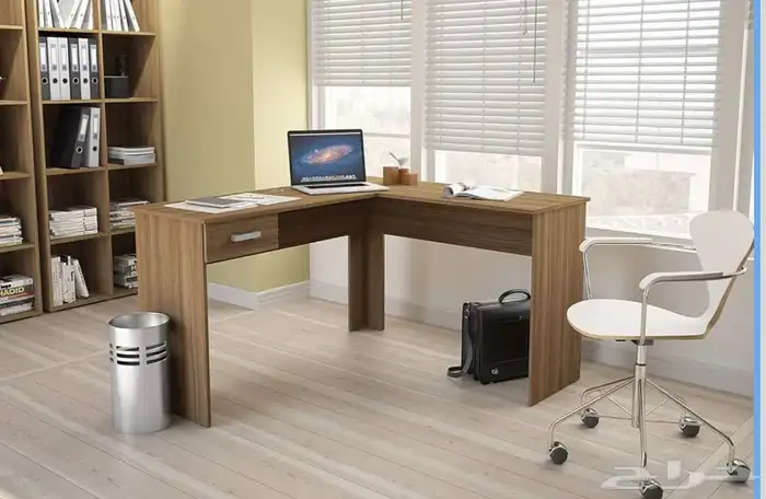 طاولة مكتب حرف L   مساحة مريحة وجودة 0