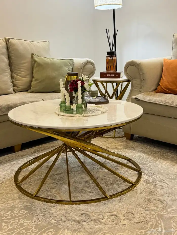 طاوله تلفاز رخام وطاوله قهوه و2 جانبيه 6