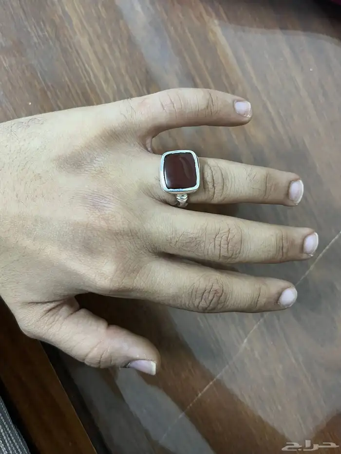 خاتم فضة عقيق يماني احمر 4