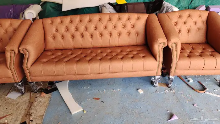 كنب جلد ملكي لون جملي 8