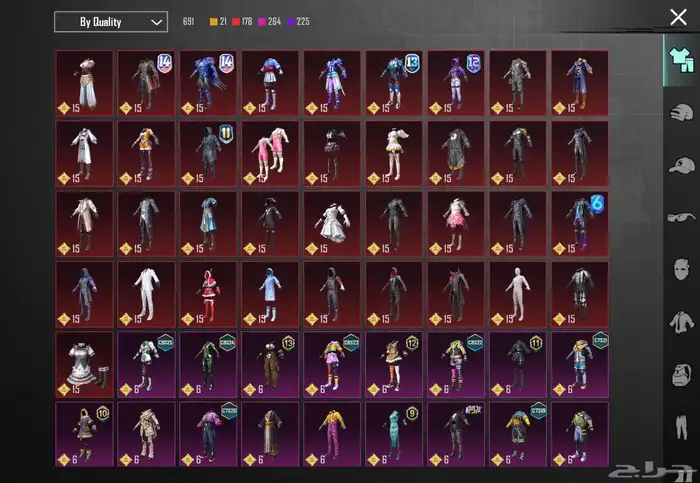 حساب ببجي موبايل 83  لفل سكنات  83 سكنات ميثك ونوادر 3